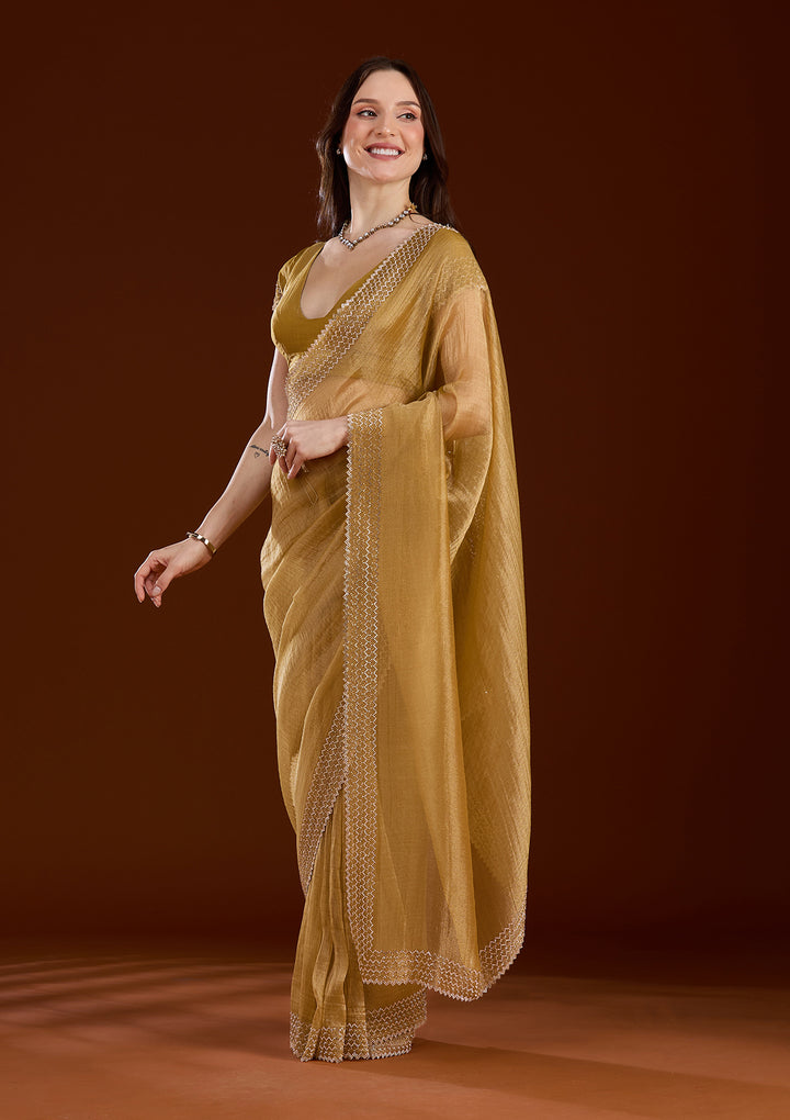 Mustard Stonework (Gold) Organza Saree