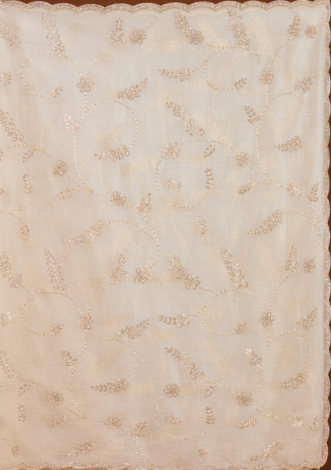 Beige Stonework (Gold) Chiffon Saree