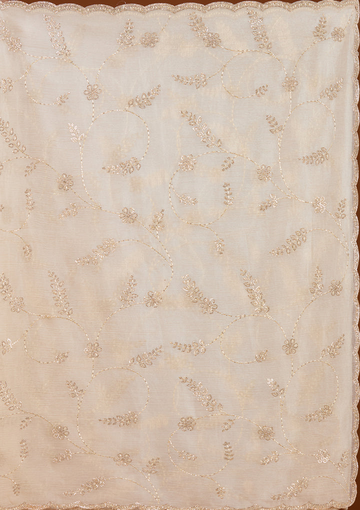 Beige Stonework (Gold) Chiffon Saree