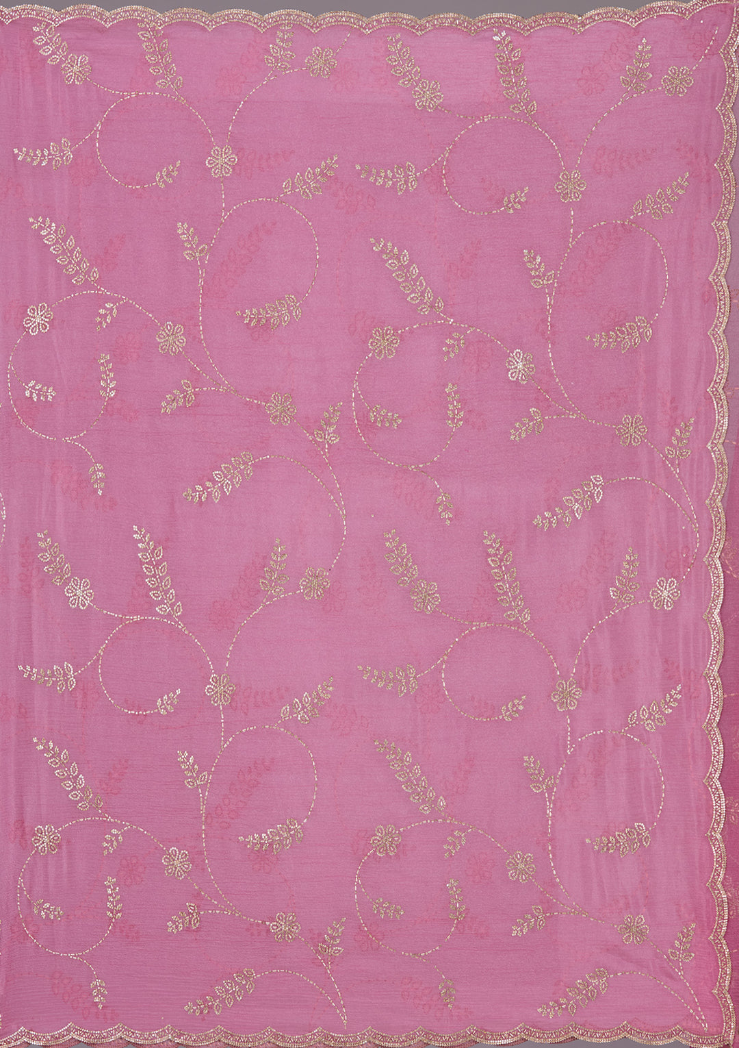 Onion Pink Stonework (Gold) Chiffon Saree