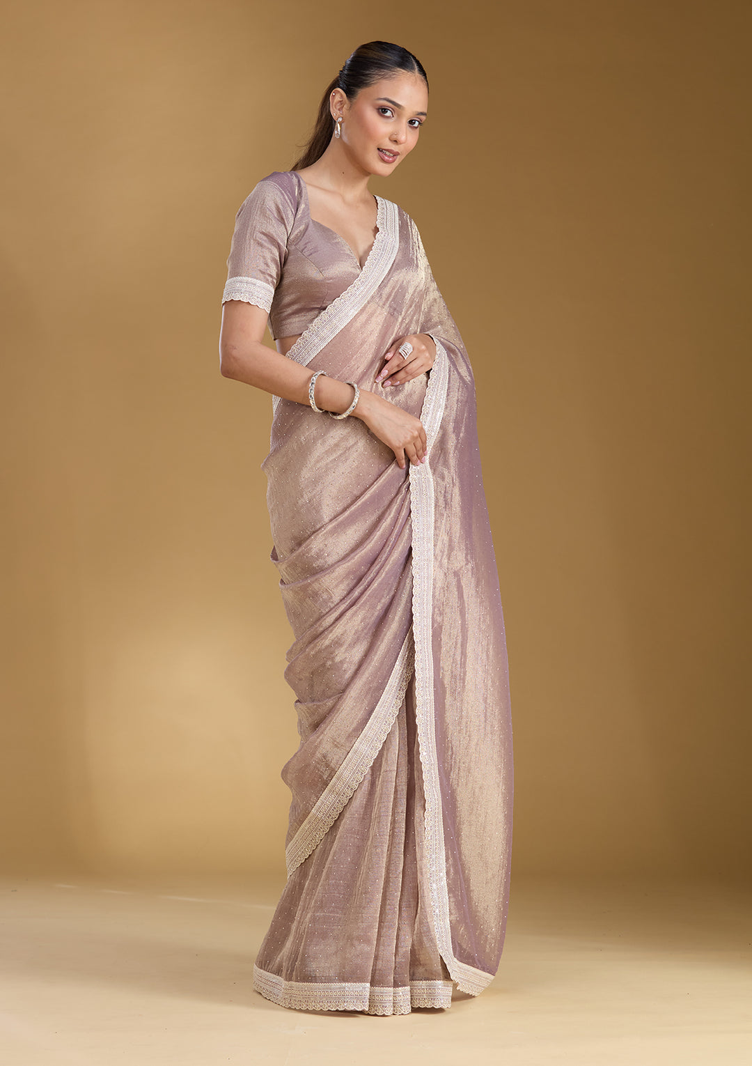 Lavender Zariwork (Gold) Tissue Saree