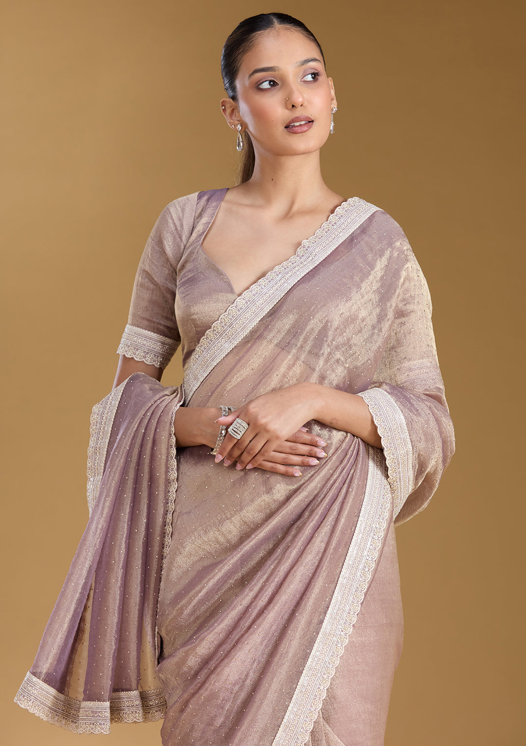 Lavender Zariwork (Gold) Tissue Saree
