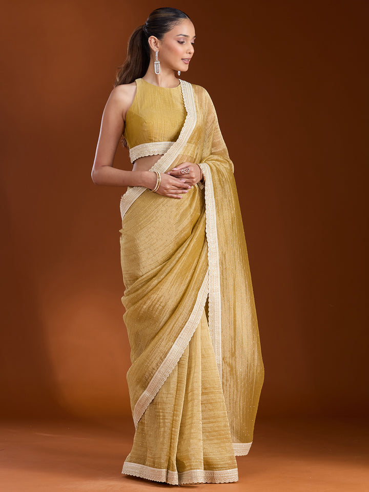 Mustard Zariwork (Gold) Tissue Saree