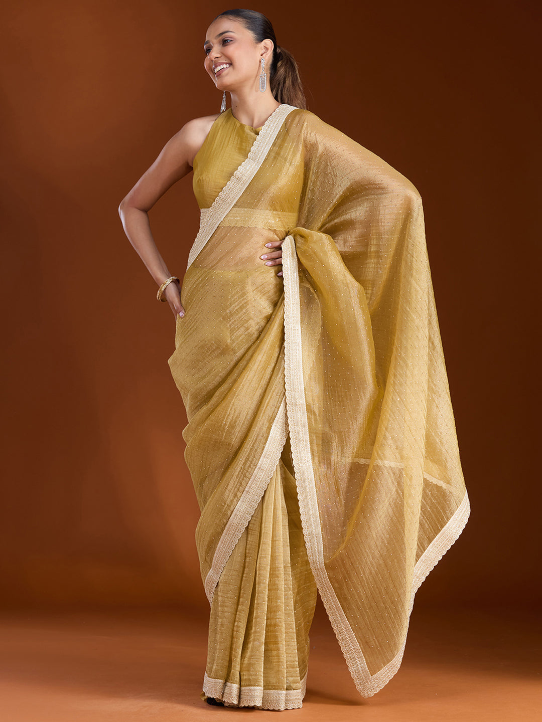 Mustard Zariwork (Gold) Tissue Saree