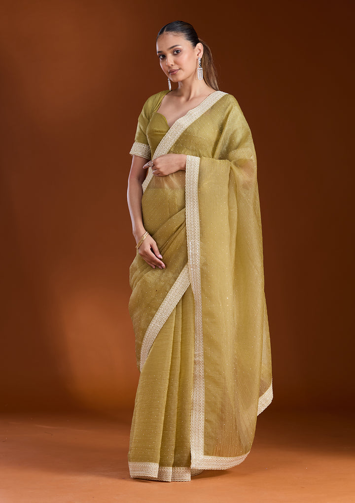 Mehendi Zariwork (Gold) Tissue Saree