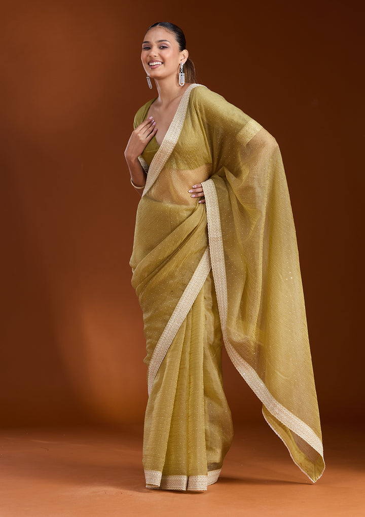 Mehendi Zariwork (Gold) Tissue Saree