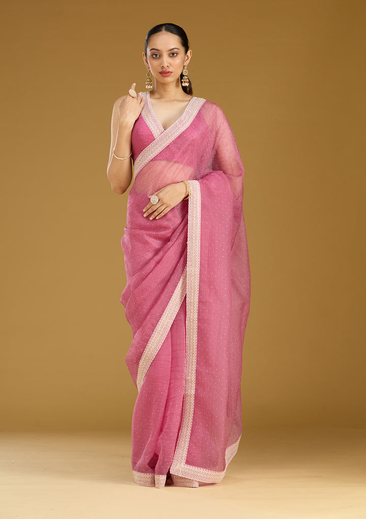 Onion Pink Zariwork (Gold) Tissue Saree