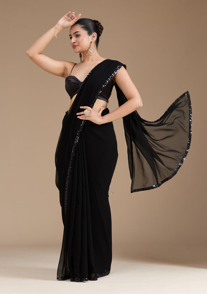 Black Sequins Georgette Saree