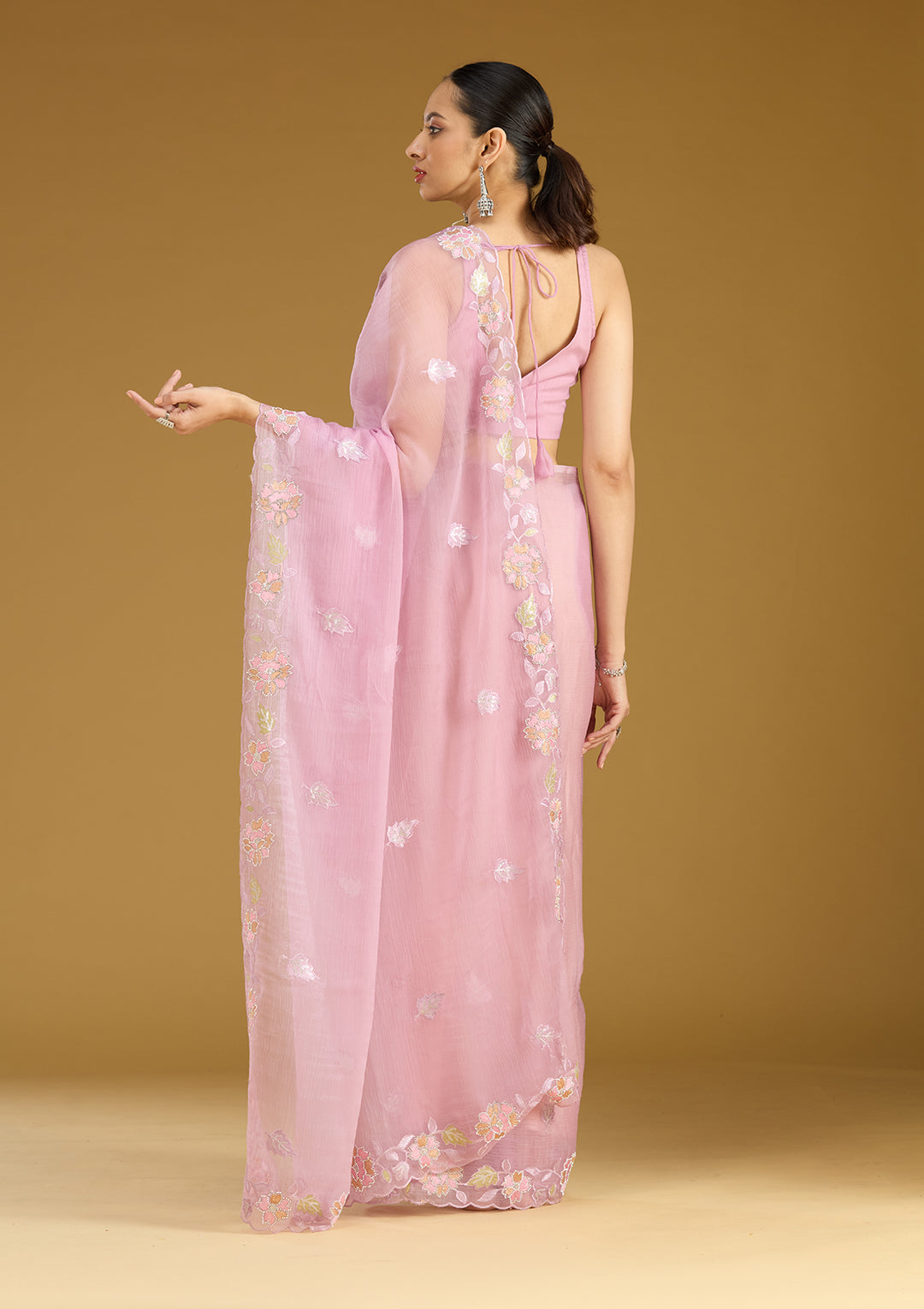 Lavender Threadwork Chiffon Saree