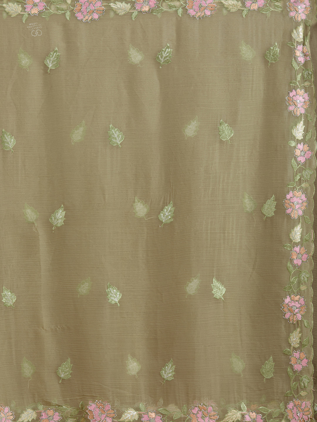 Pista Green Threadwork Chiffon Saree