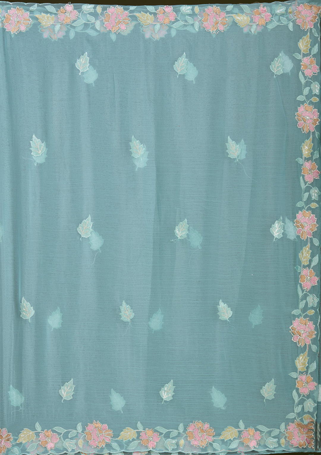 Sky Blue Threadwork Chiffon Saree