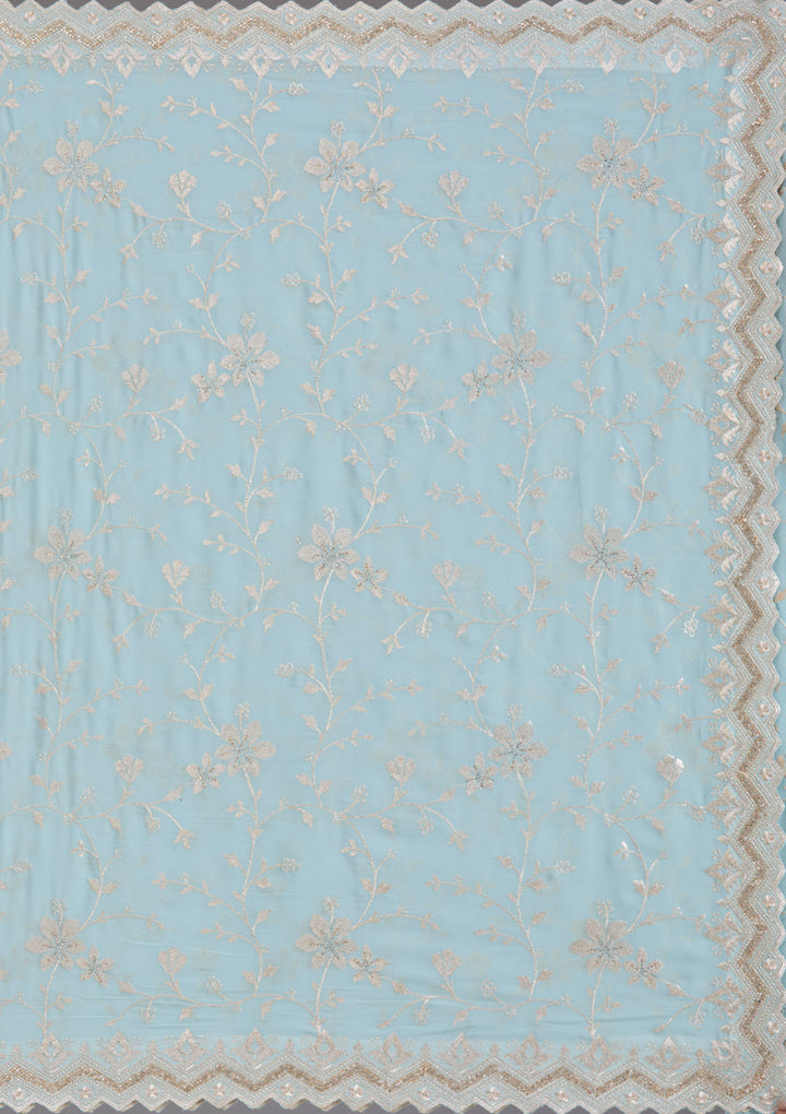 Sky Blue Zariwork (Gold) Georgette Saree