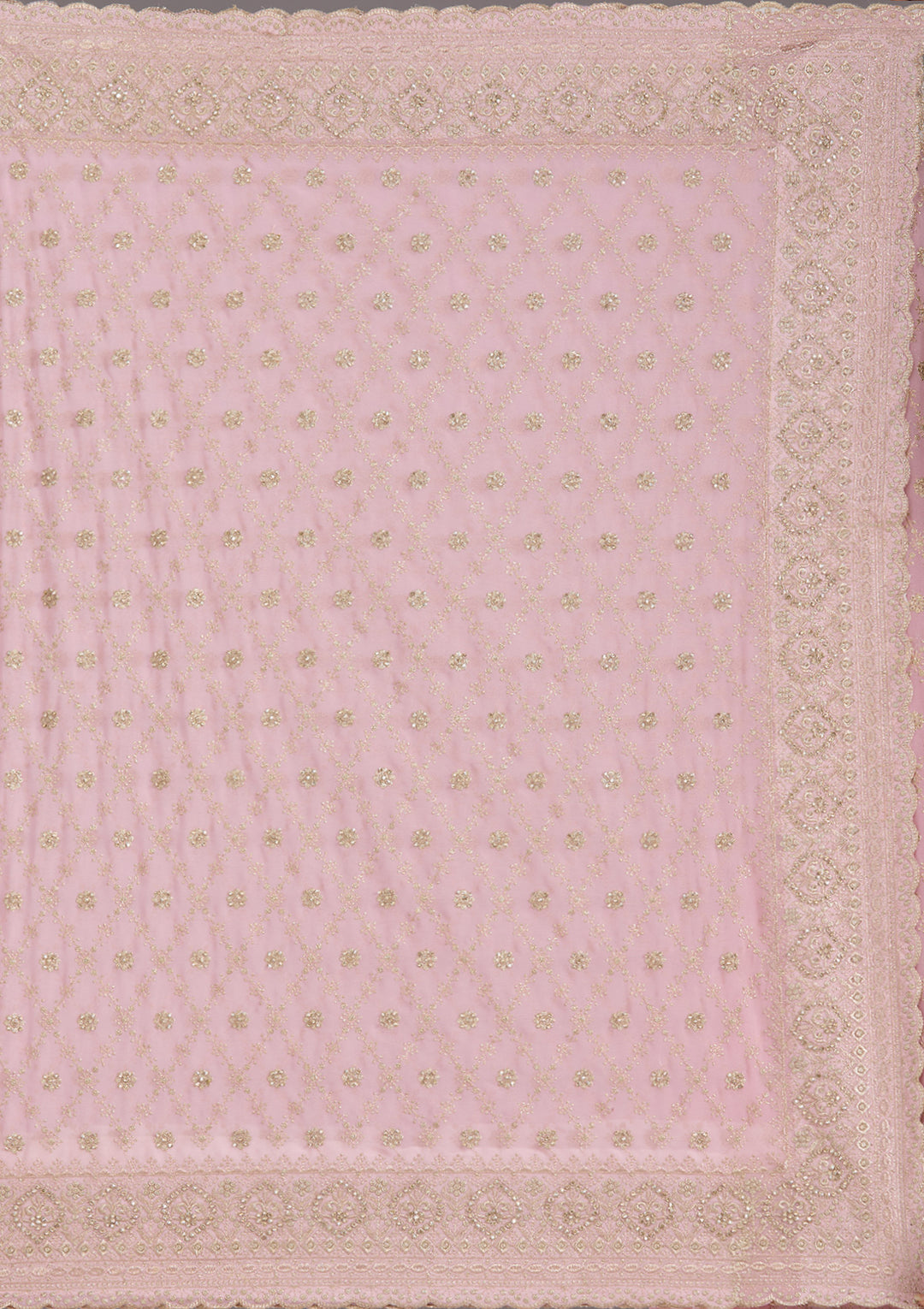 Baby Pink Zariwork (Gold) Georgette Saree
