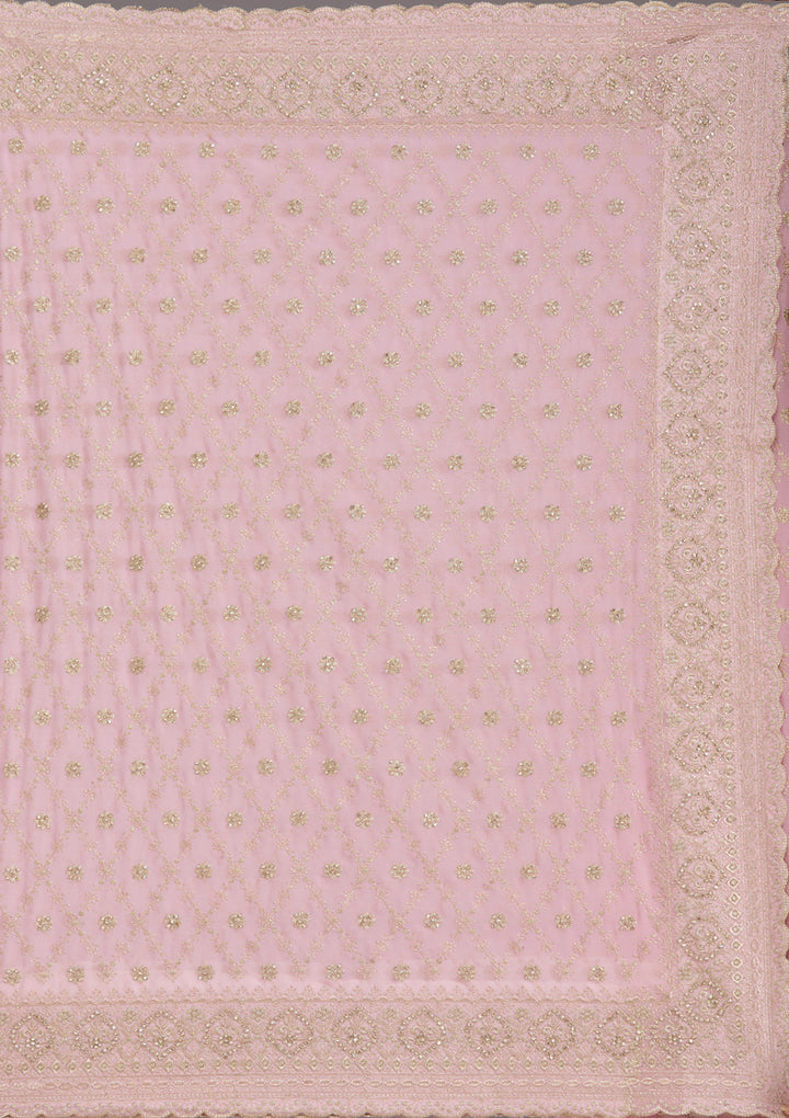 Baby Pink Zariwork (Gold) Georgette Saree