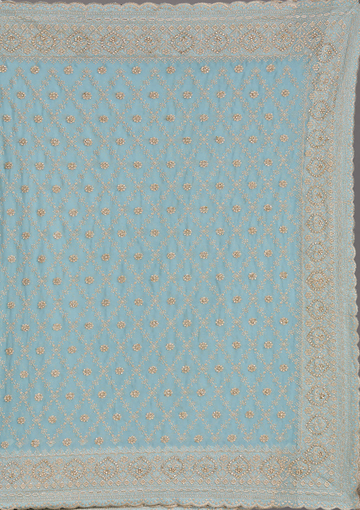 Sky Blue Zariwork (Gold) Georgette Saree