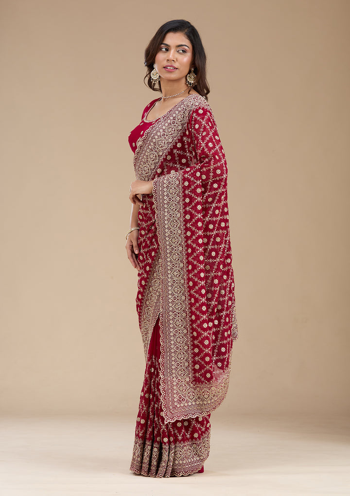 Maroon Zariwork (Gold) Georgette Saree