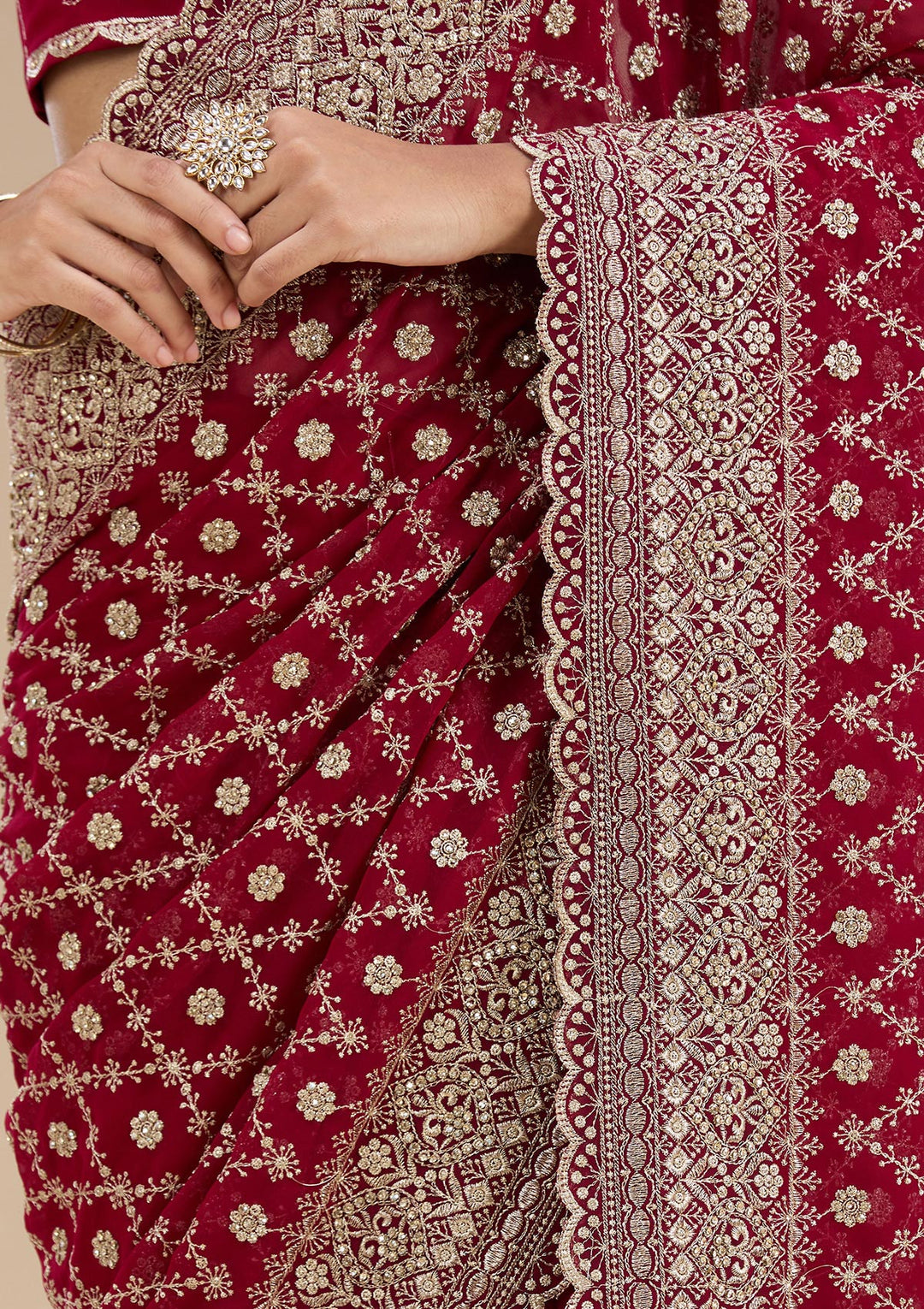 Maroon Zariwork (Gold) Georgette Saree