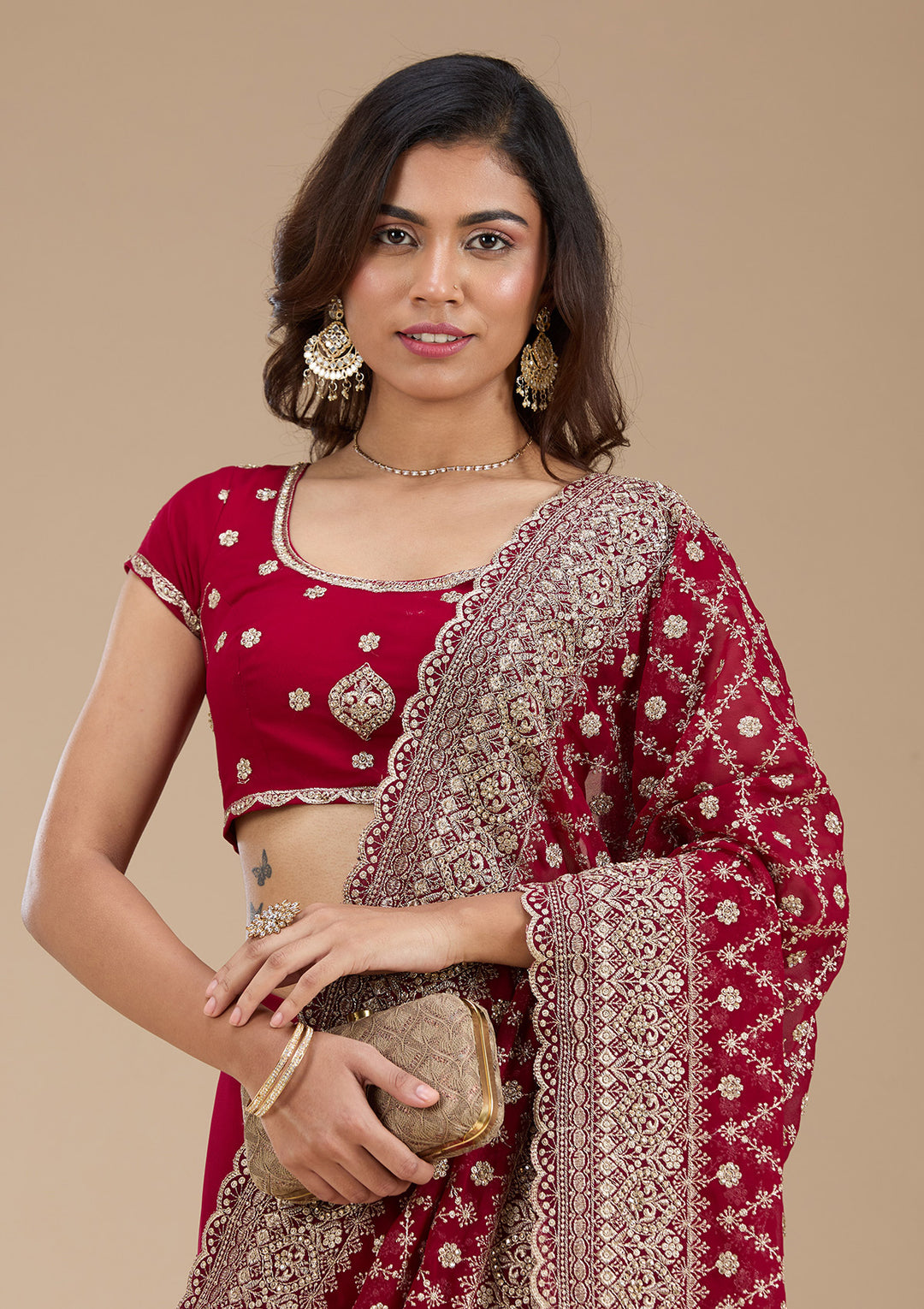 Maroon Zariwork (Gold) Georgette Saree