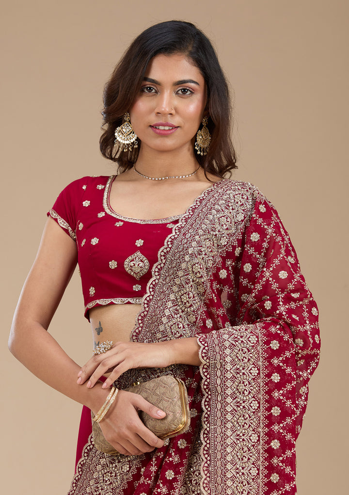 Maroon Zariwork (Gold) Georgette Saree