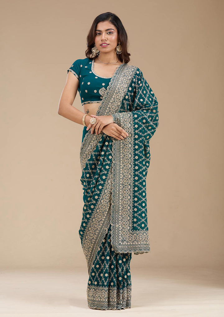 Rama Green Zariwork (Gold) Georgette Saree