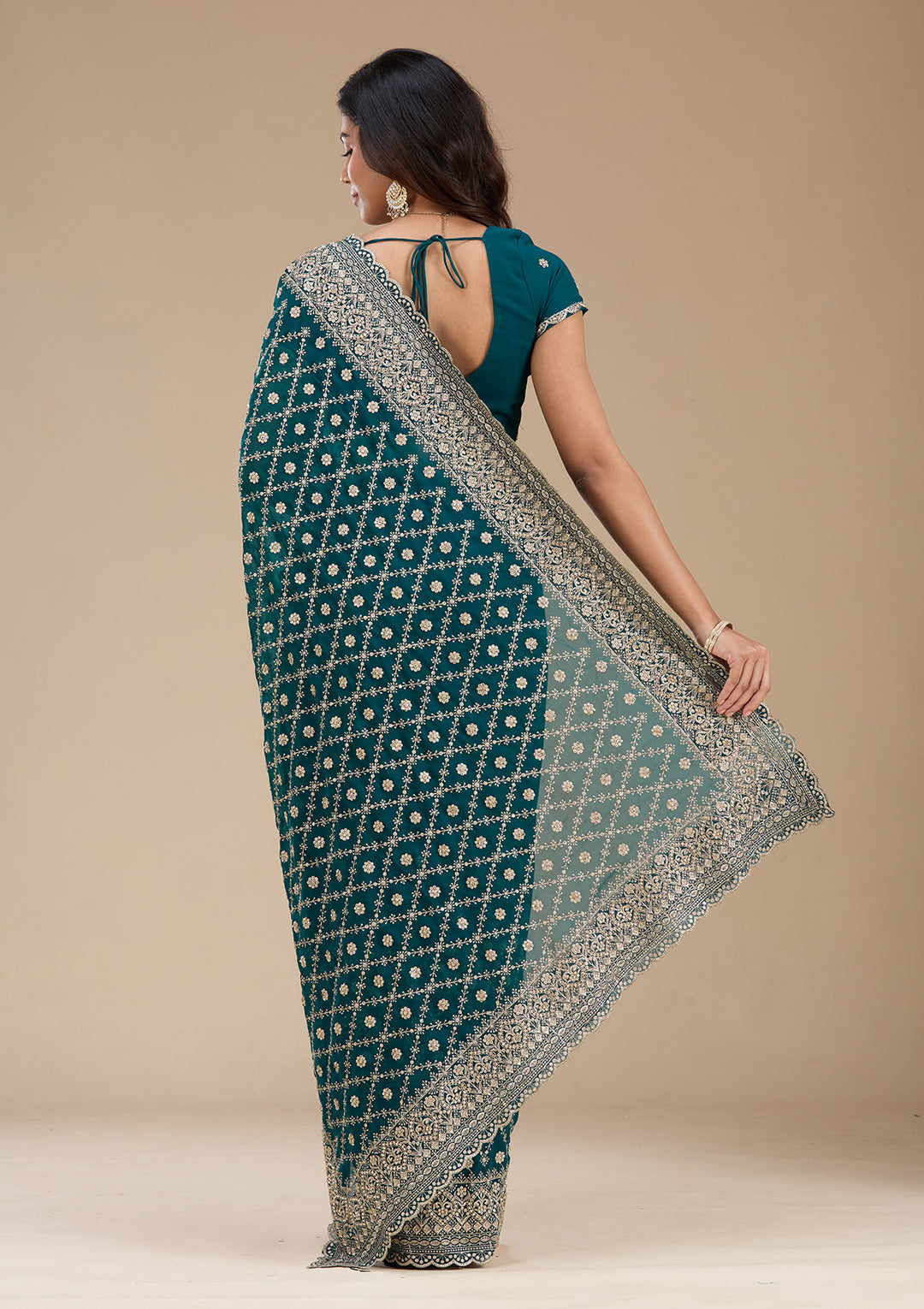 Rama Green Zariwork (Gold) Georgette Saree