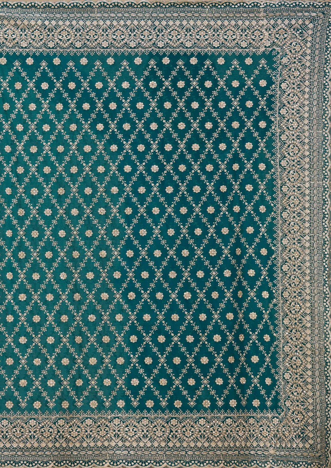 Rama Green Zariwork (Gold) Georgette Saree