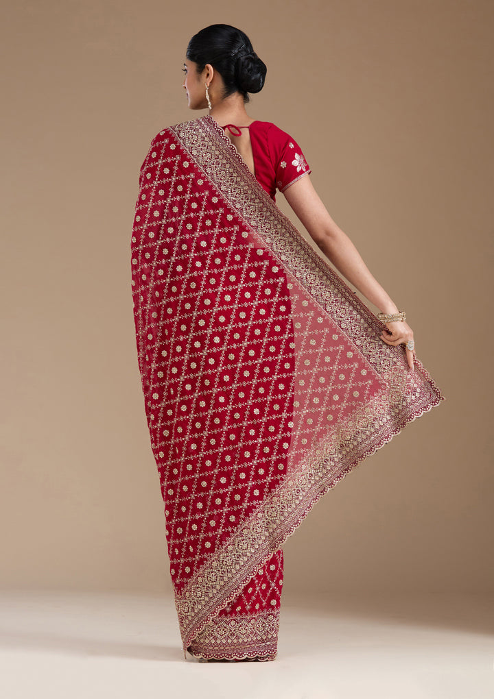 Rani Pink Zariwork (Gold) Georgette Saree