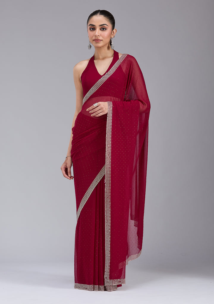 Maroon Stonework (Gold) Georgette Saree