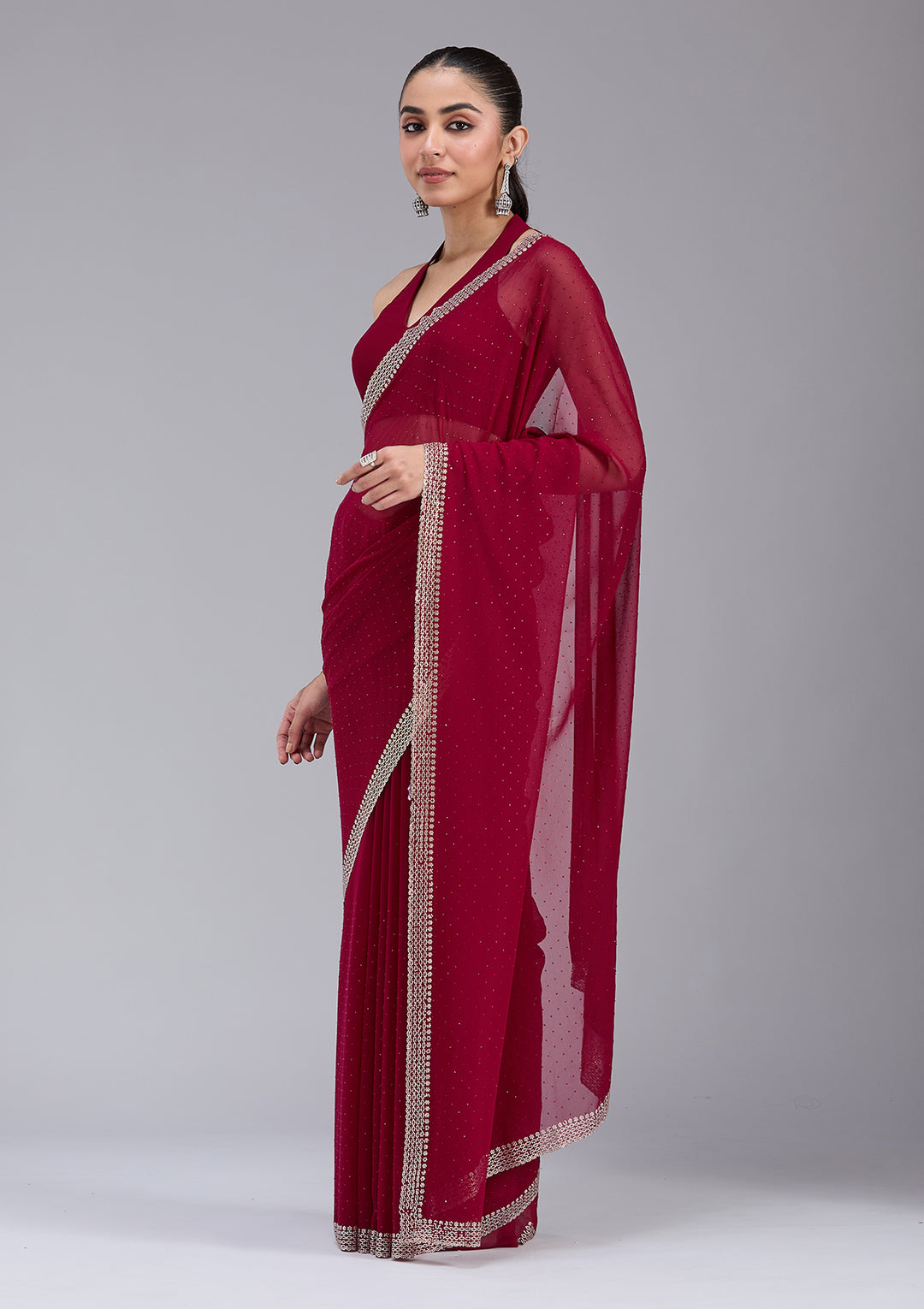 Maroon Stonework (Gold) Georgette Saree