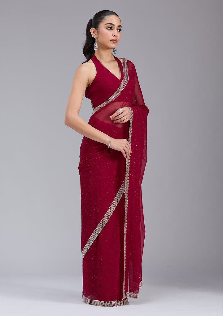 Maroon Stonework (Gold) Georgette Saree