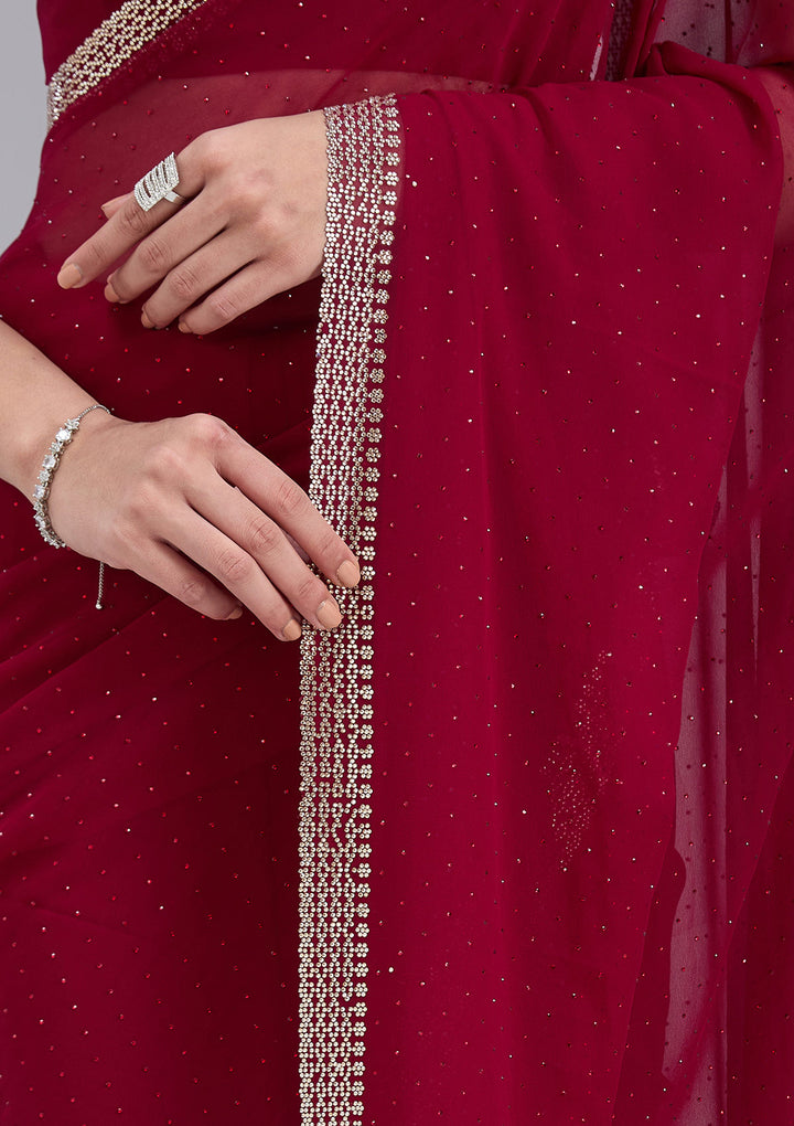 Maroon Stonework (Gold) Georgette Saree