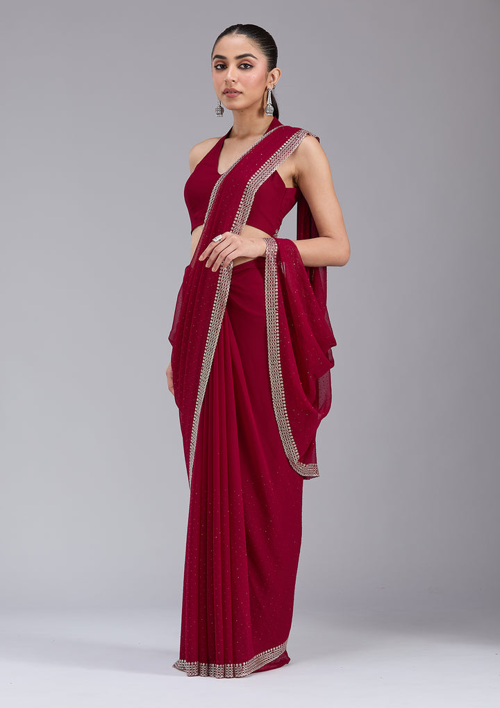 Maroon Stonework (Gold) Georgette Saree