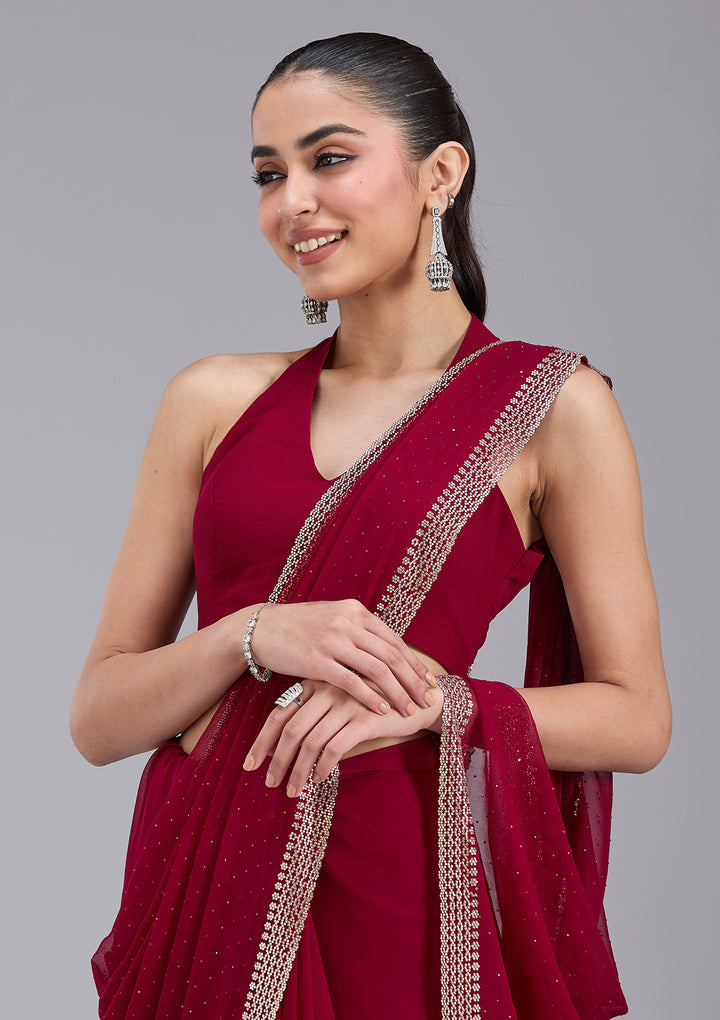 Maroon Stonework (Gold) Georgette Saree