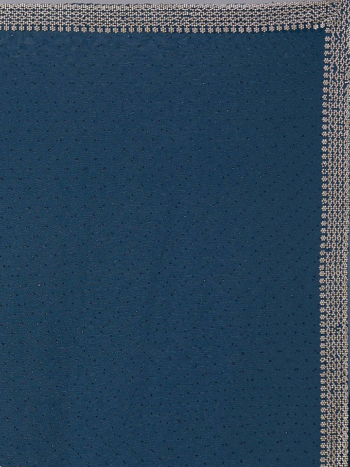 Peacock Blue Stonework (Gold) Georgette Saree