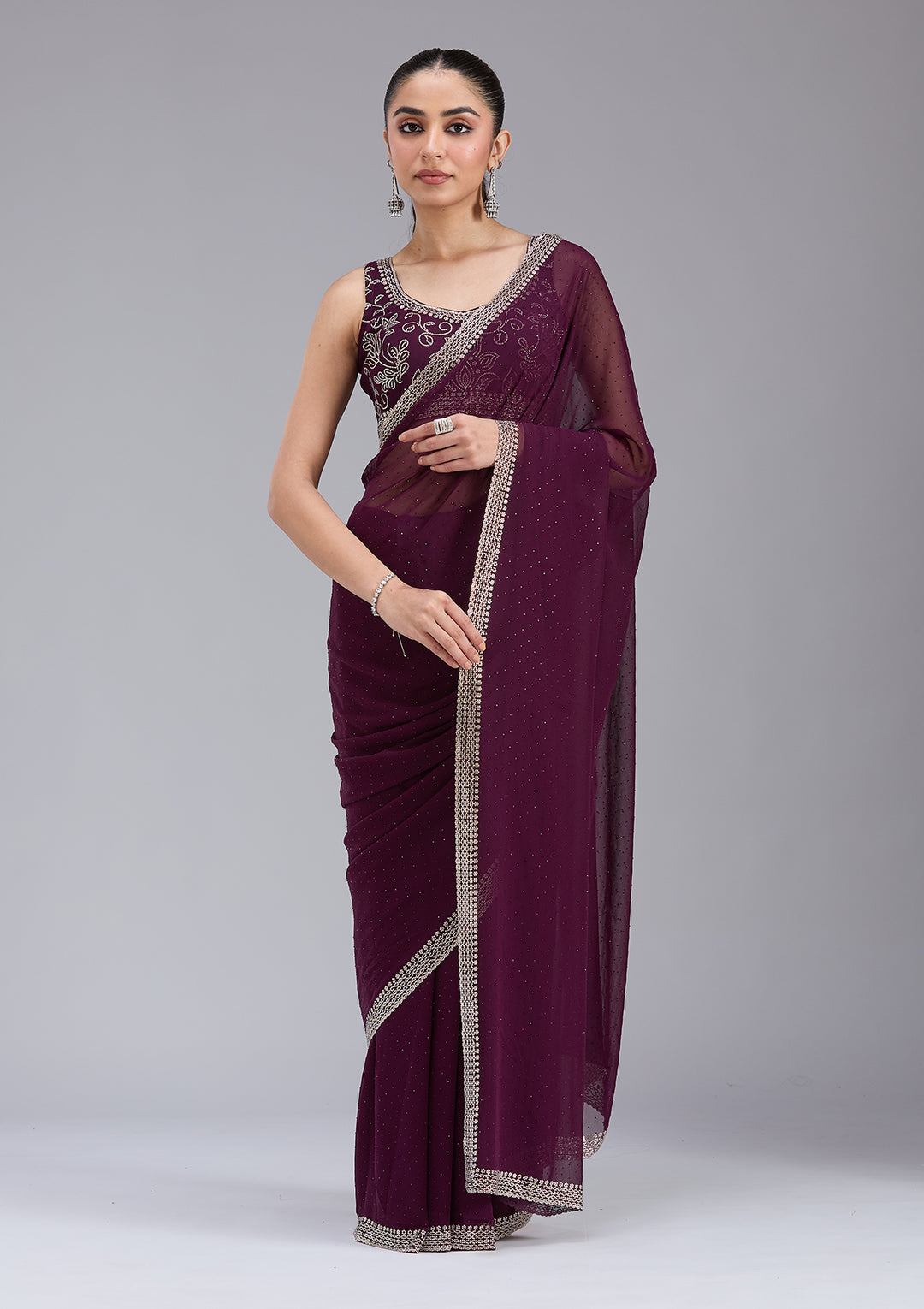 Purple Stonework (Gold) Georgette Saree