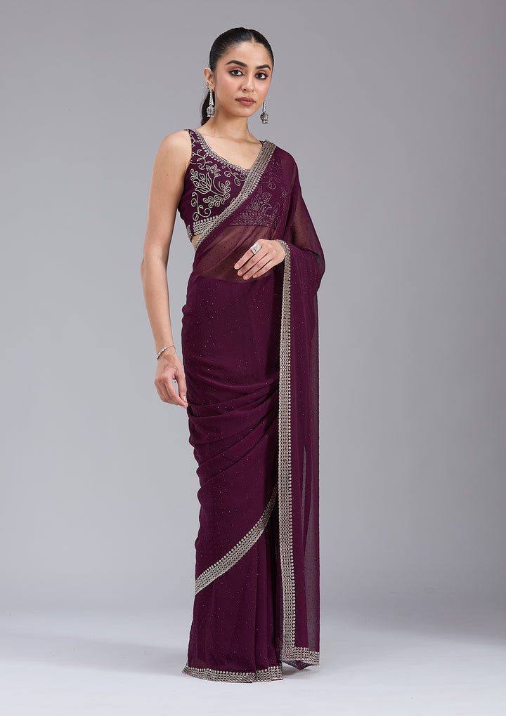 Purple Stonework (Gold) Georgette Saree
