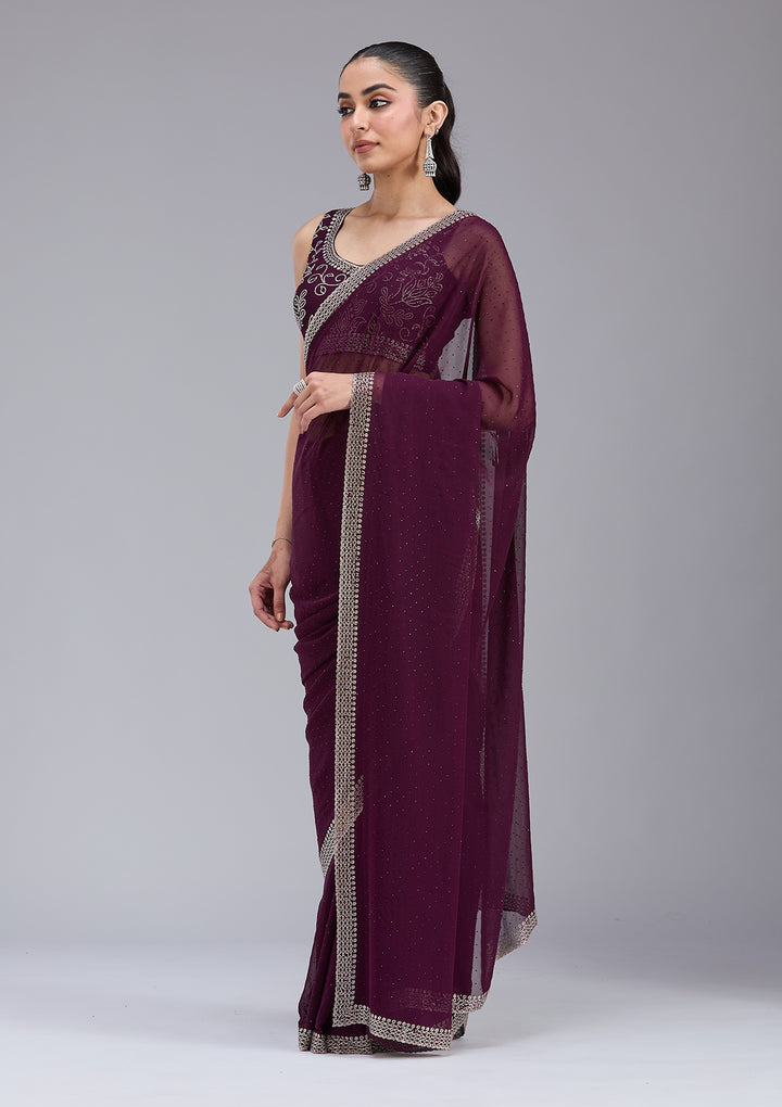 Purple Stonework (Gold) Georgette Saree
