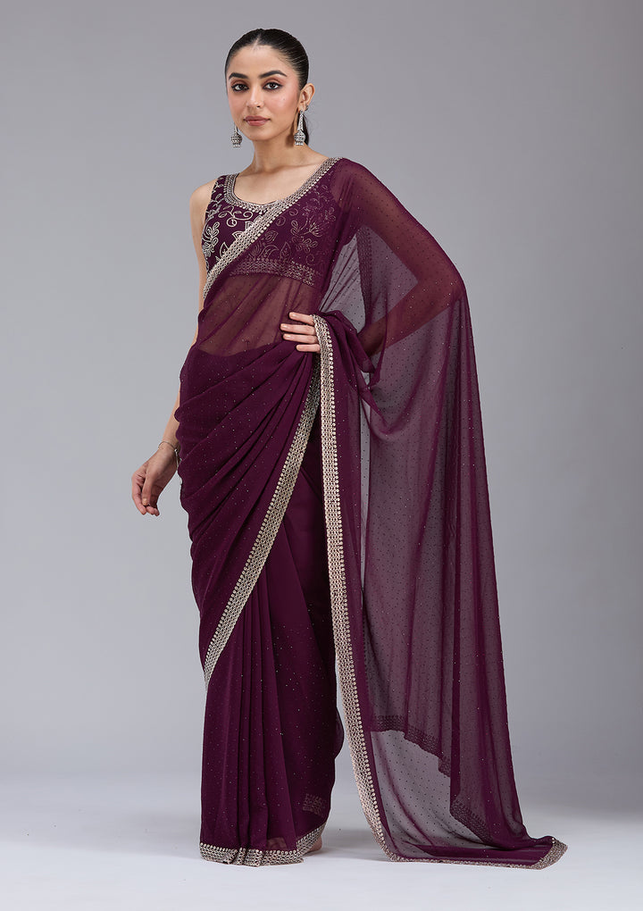 Purple Stonework (Gold) Georgette Saree