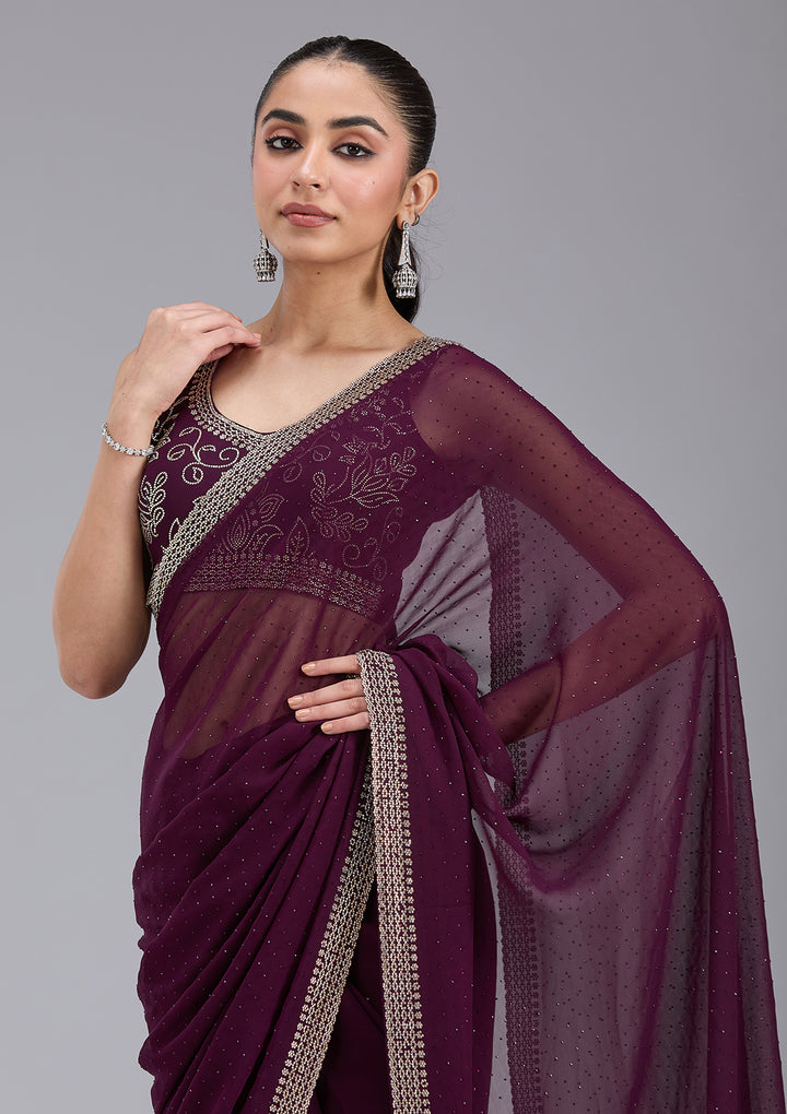 Purple Stonework (Gold) Georgette Saree