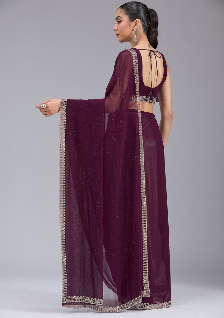 Purple Stonework (Gold) Georgette Saree