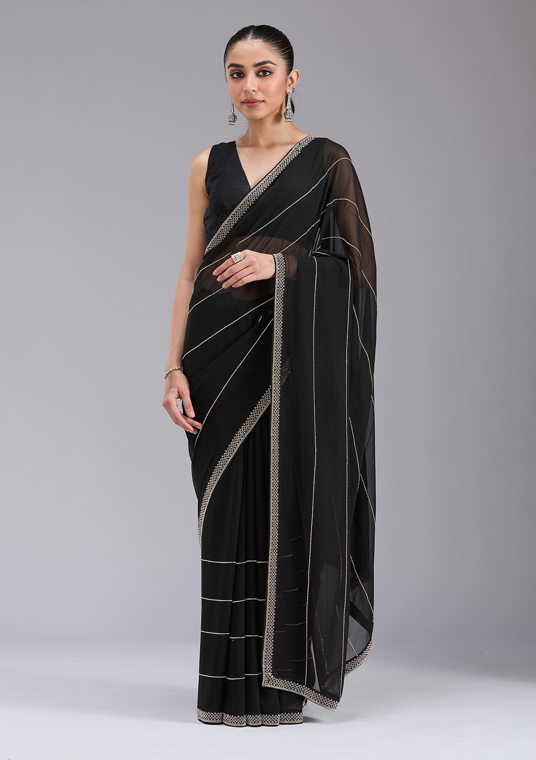 Black Stonework (Gold) Georgette Saree
