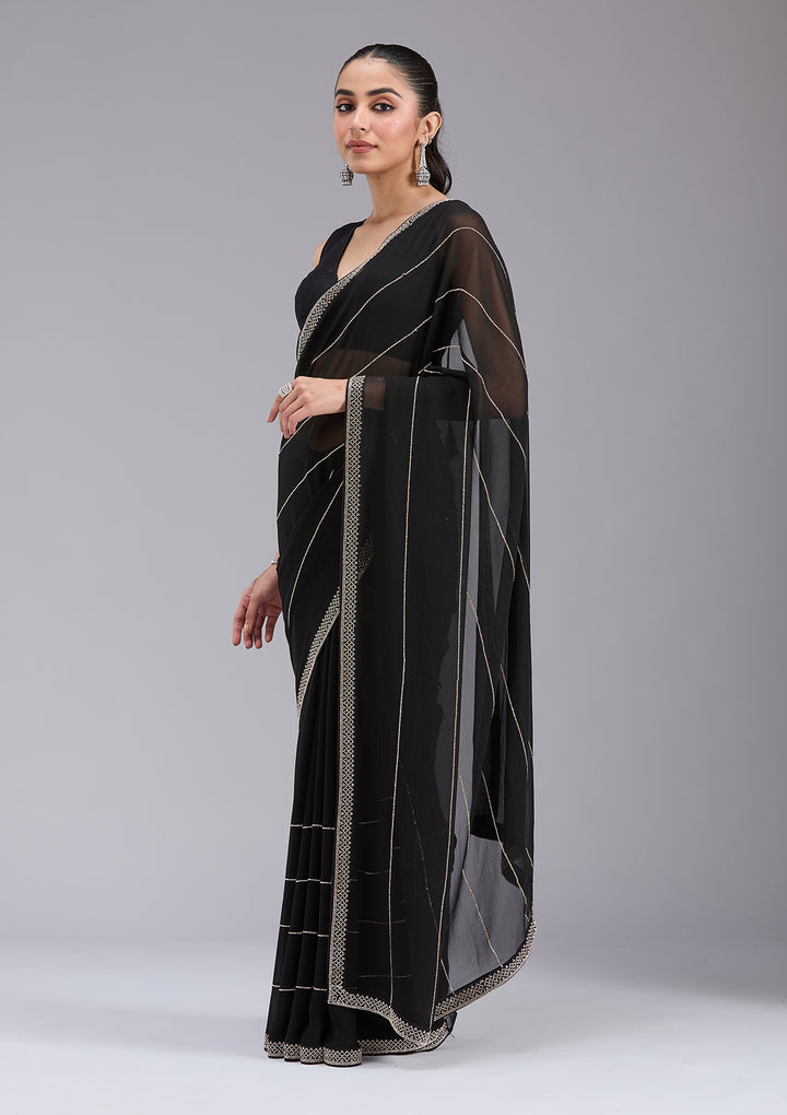 Black Stonework (Gold) Georgette Saree
