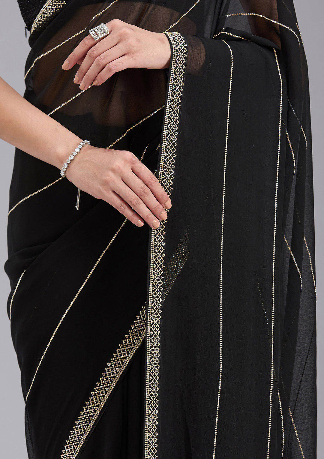 Black Stonework (Gold) Georgette Saree