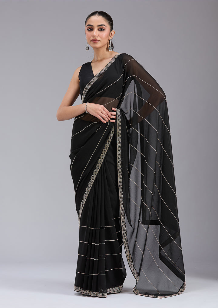 Black Stonework (Gold) Georgette Saree
