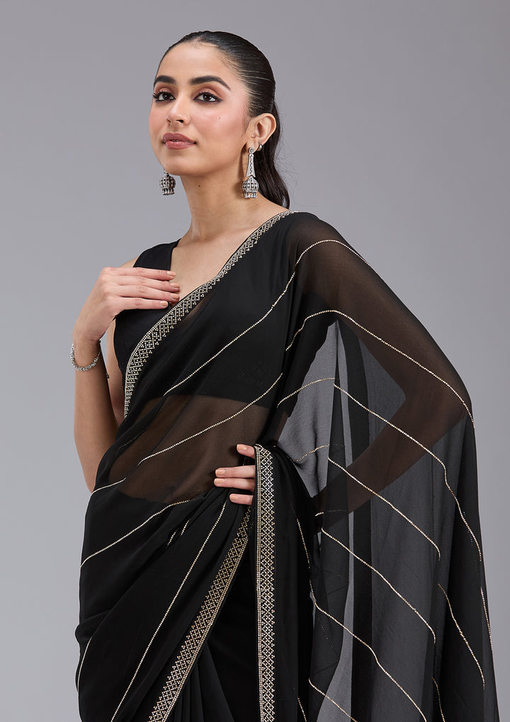 Black Stonework (Gold) Georgette Saree