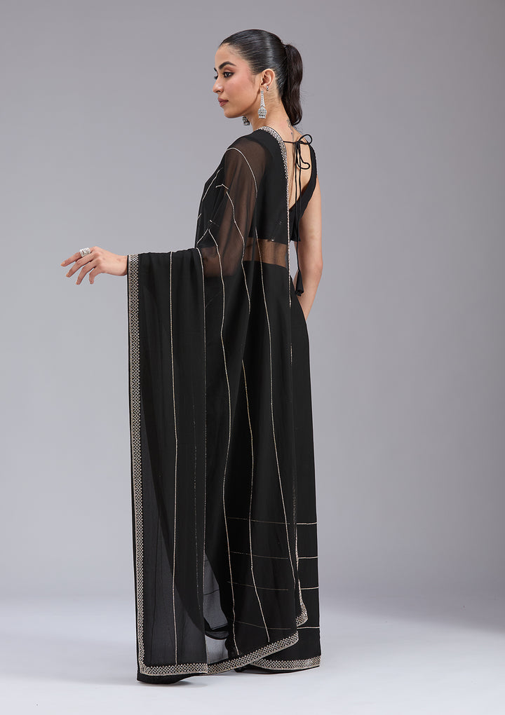 Black Stonework (Gold) Georgette Saree