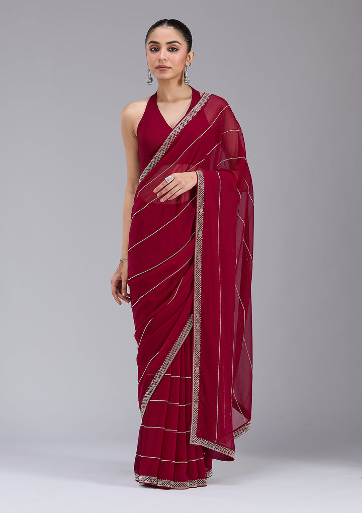 Maroon Stonework (Gold) Georgette Saree