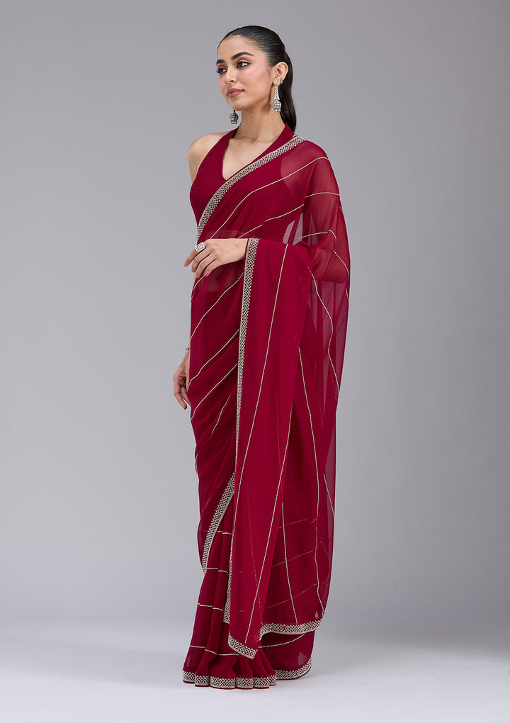 Maroon Stonework (Gold) Georgette Saree