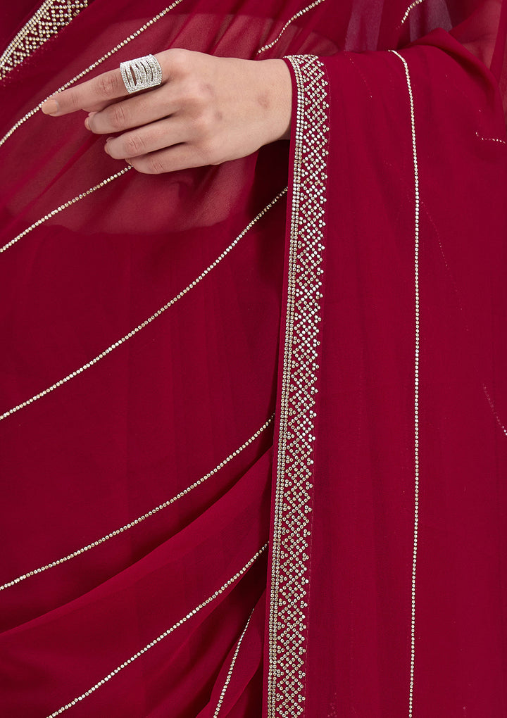 Maroon Stonework (Gold) Georgette Saree
