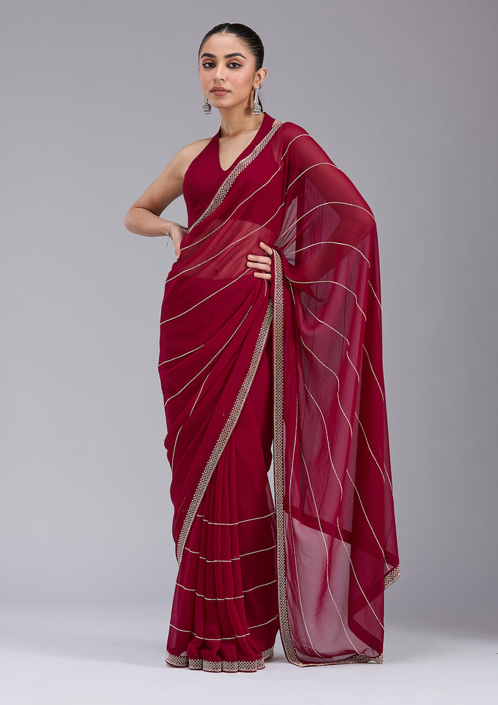 Maroon Stonework (Gold) Georgette Saree